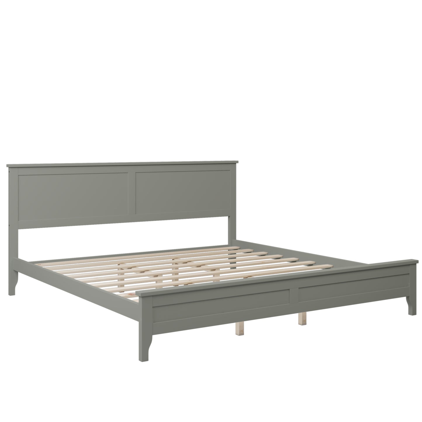 Cama King moderna de madera maciza gris con plataforma