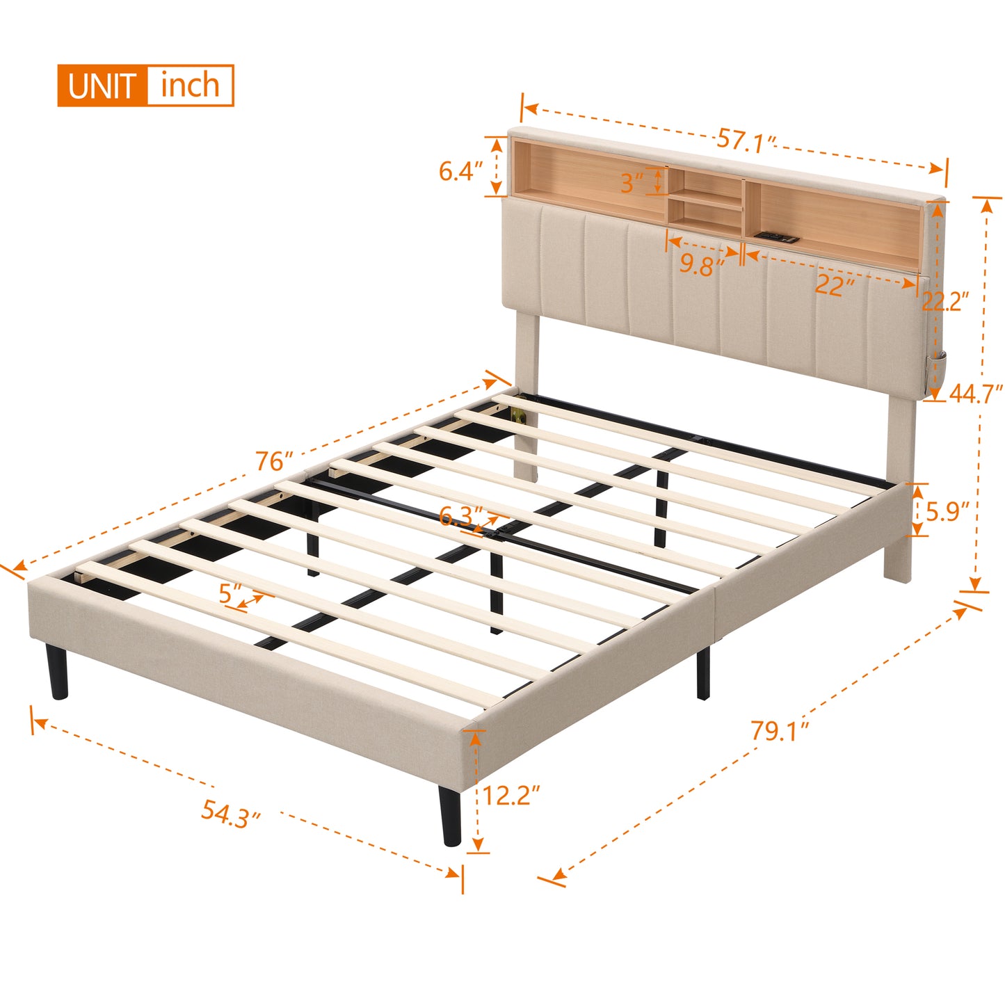 Base de lit avec prise USB (grand)