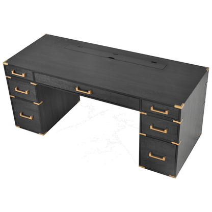 Classic and traditional 70 inch executive desk with metal trim.