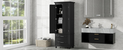 Large storage cabinet with two drawers.