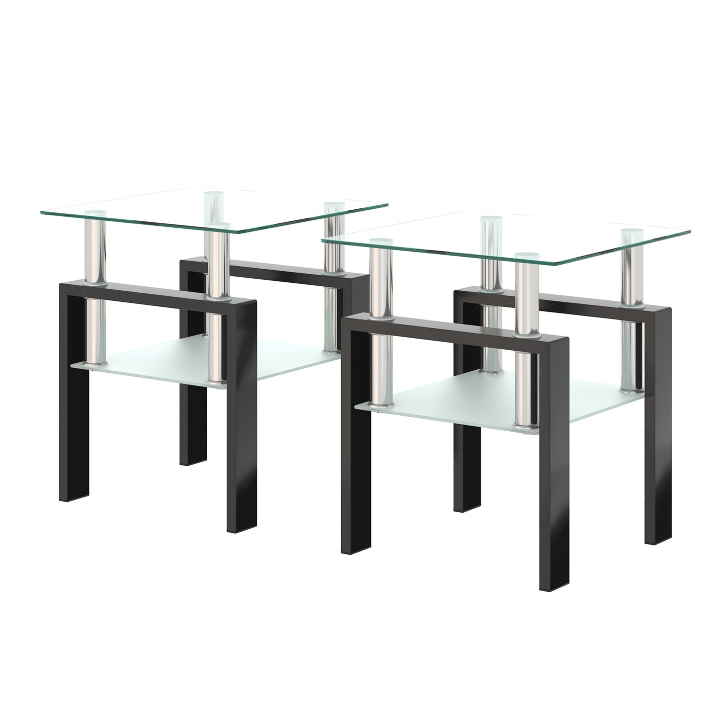 Set of two modern tempered glass side tables