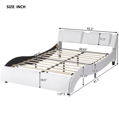 Queen Size Upholstered Faux Leather Platform Bed with Lighted Bed Frame.