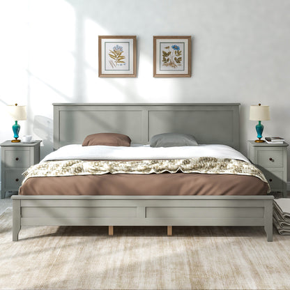 Cama King moderna de madera maciza gris con plataforma