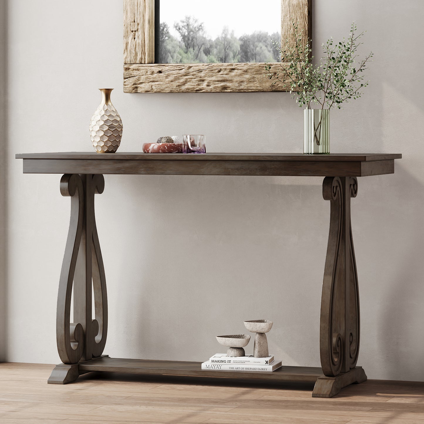 48 inch rustic vintage console table.