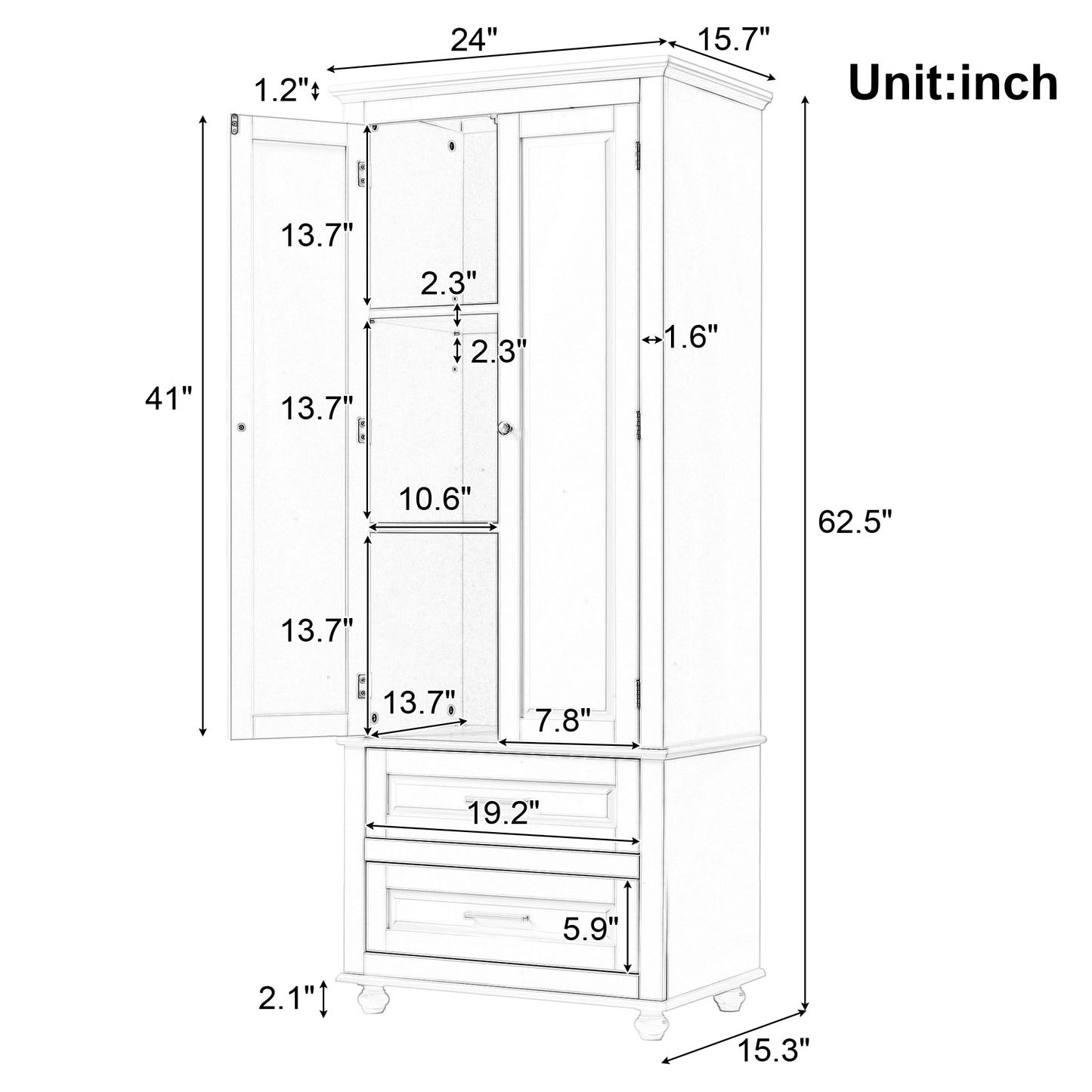 Large storage cabinet with two drawers.