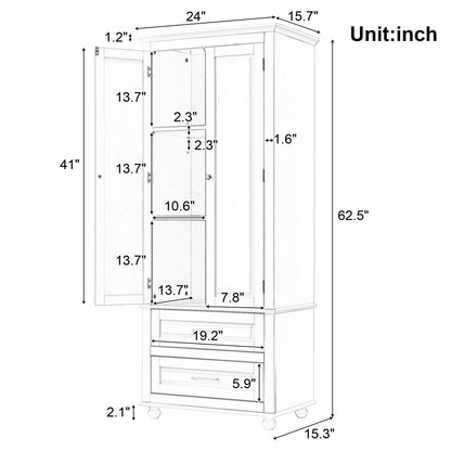 Large storage cabinet with two drawers.