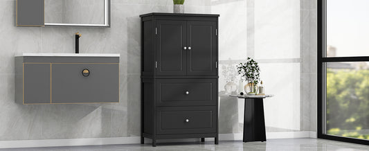 Bathroom storage cabinet, cabinet with two doors and drawers, adjustable shelf.