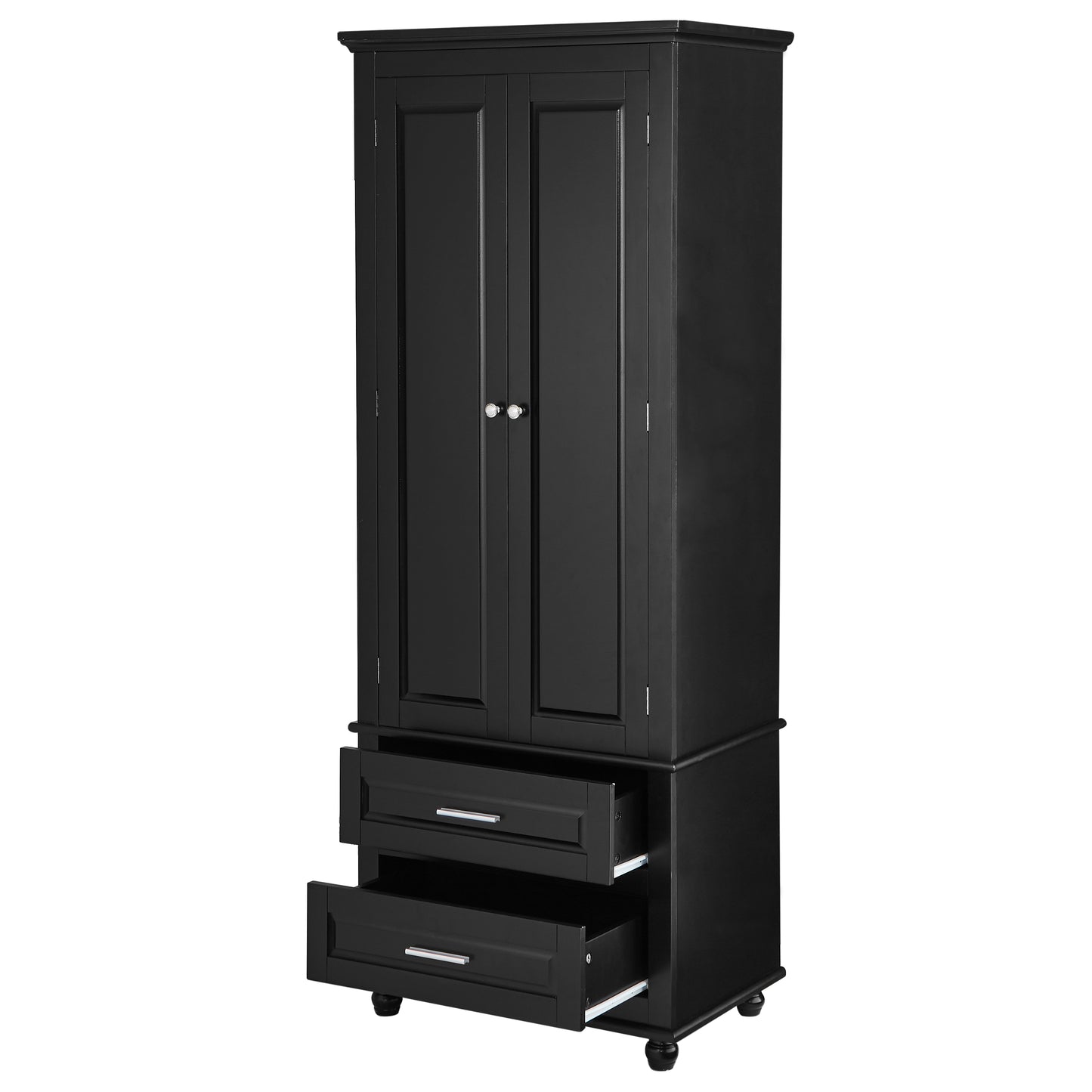 Large storage cabinet with two drawers.