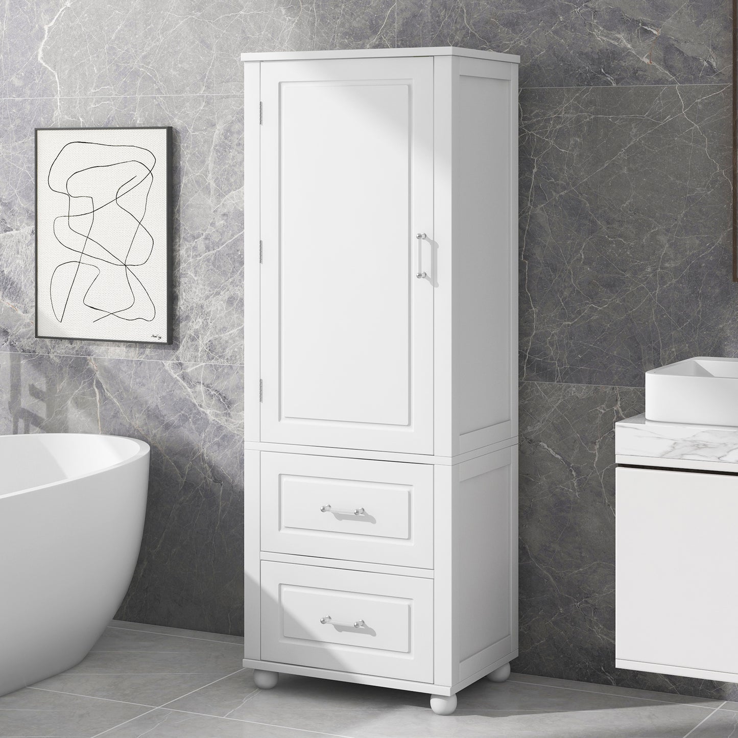 Large bathroom storage cabinet.