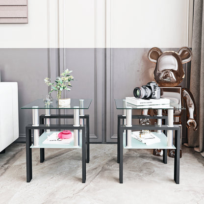 Set of two modern tempered glass side tables