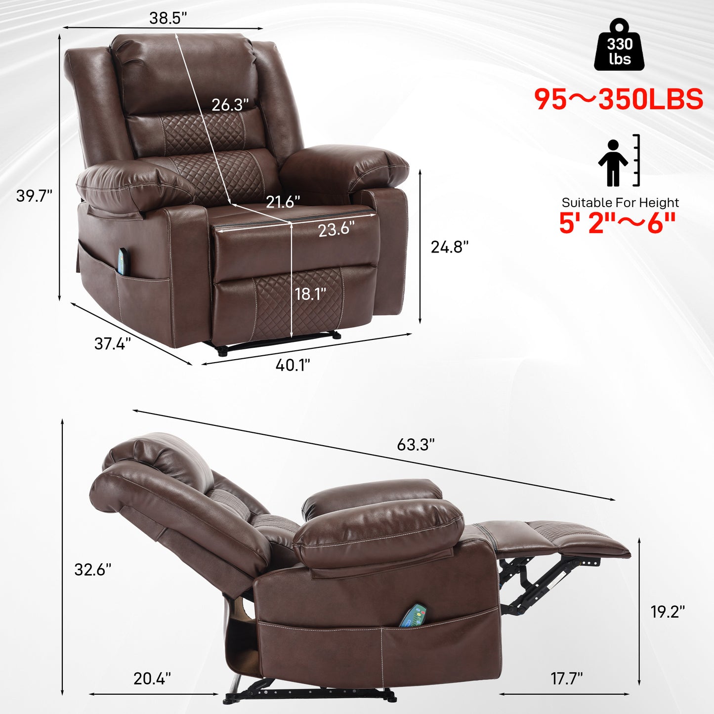 Fauteuil inclinable de massage en cuir respirant