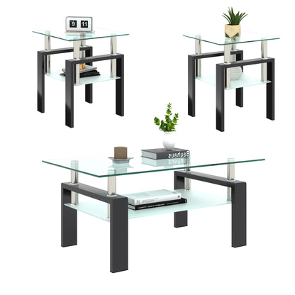 Set of two modern tempered glass side tables