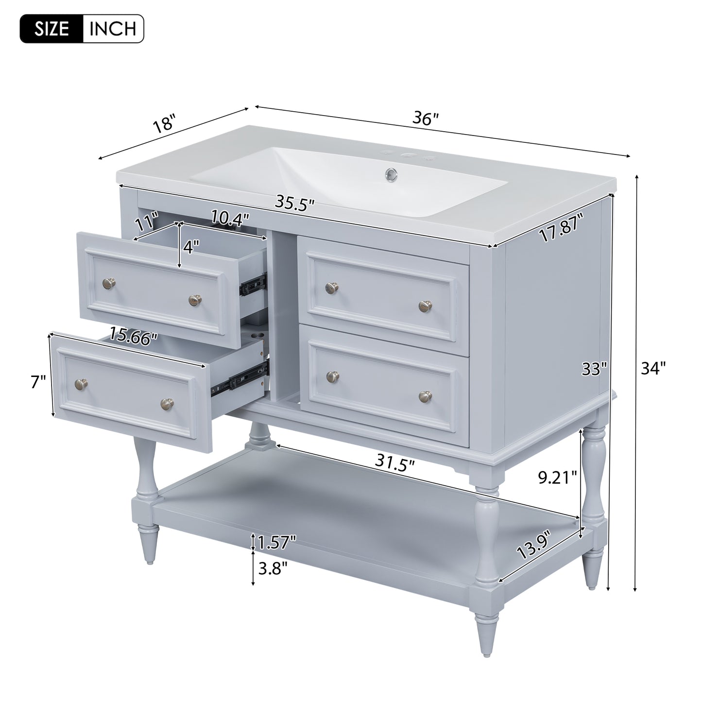 36" bathroom vanity with medicine cabinet.