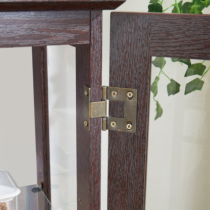 Double door wardrobe with tempered glass mirrored back panel.