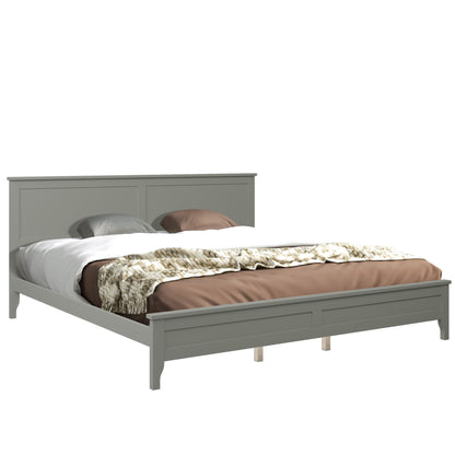 Cama King moderna de madera maciza gris con plataforma