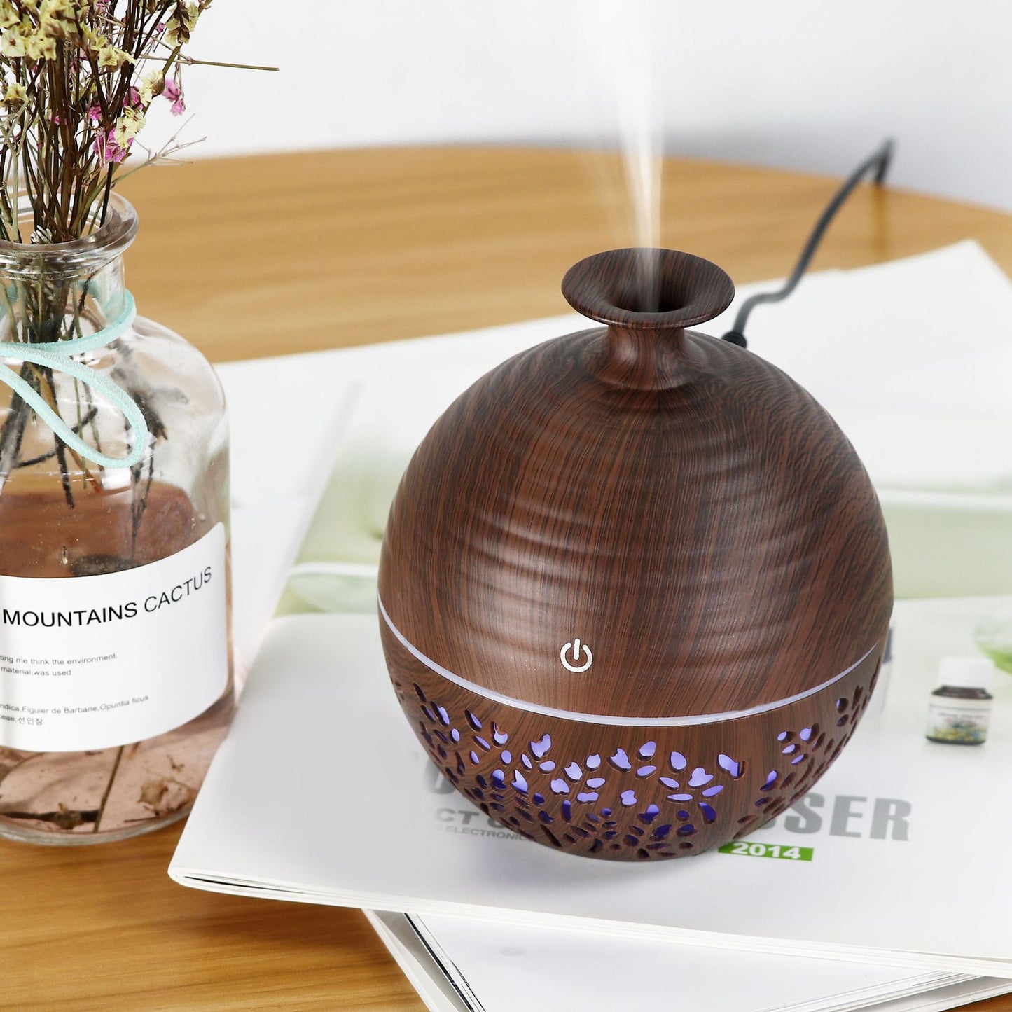 Nouveau humidificateur creux en bois (USB + 130ml)