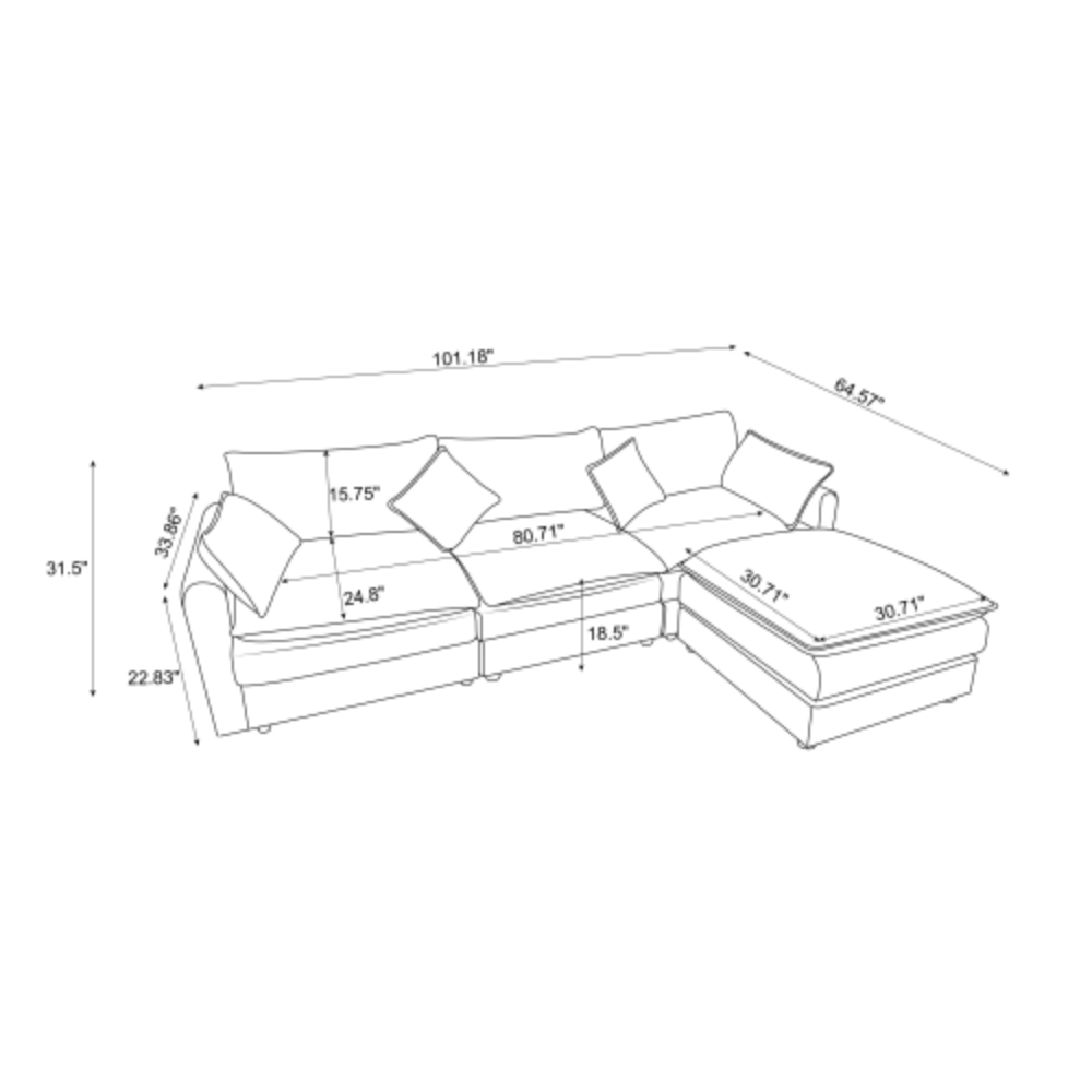 Sofá modular seccional de 3 plazas