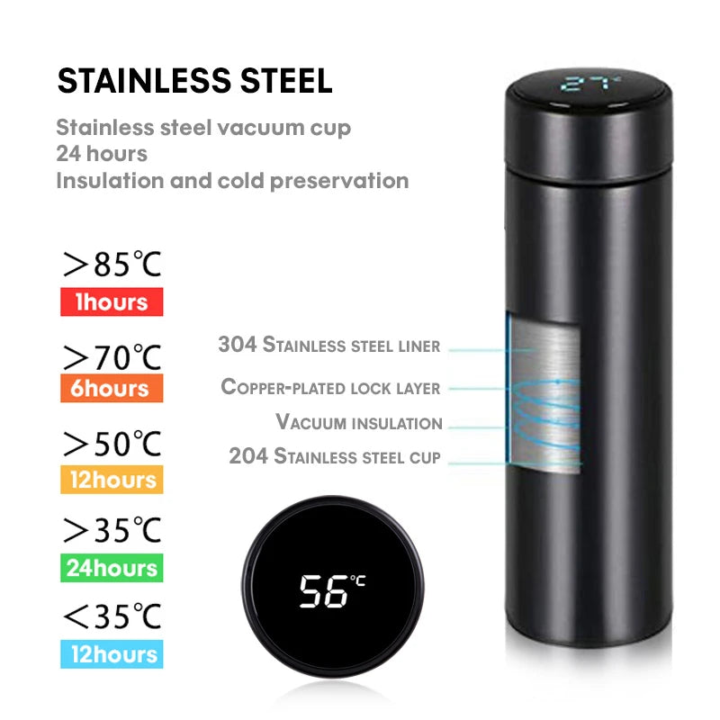 Bouteille intelligente à thermos numériques de 500 ml avec affichage à température