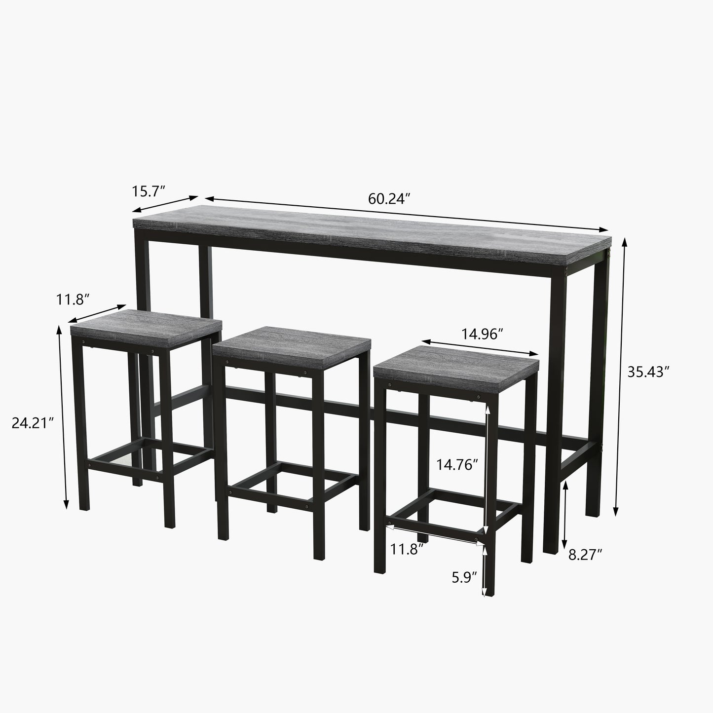 Modern Dining Table Pub Table Long Dining Table with 3 Stools