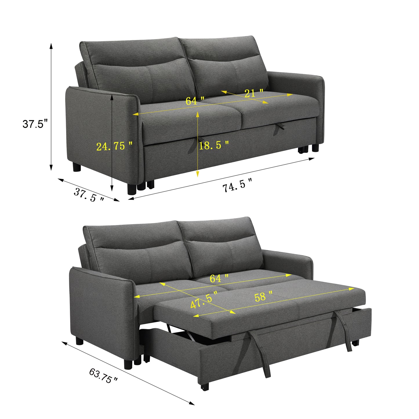 Sofá cama moderno 3 en 1.