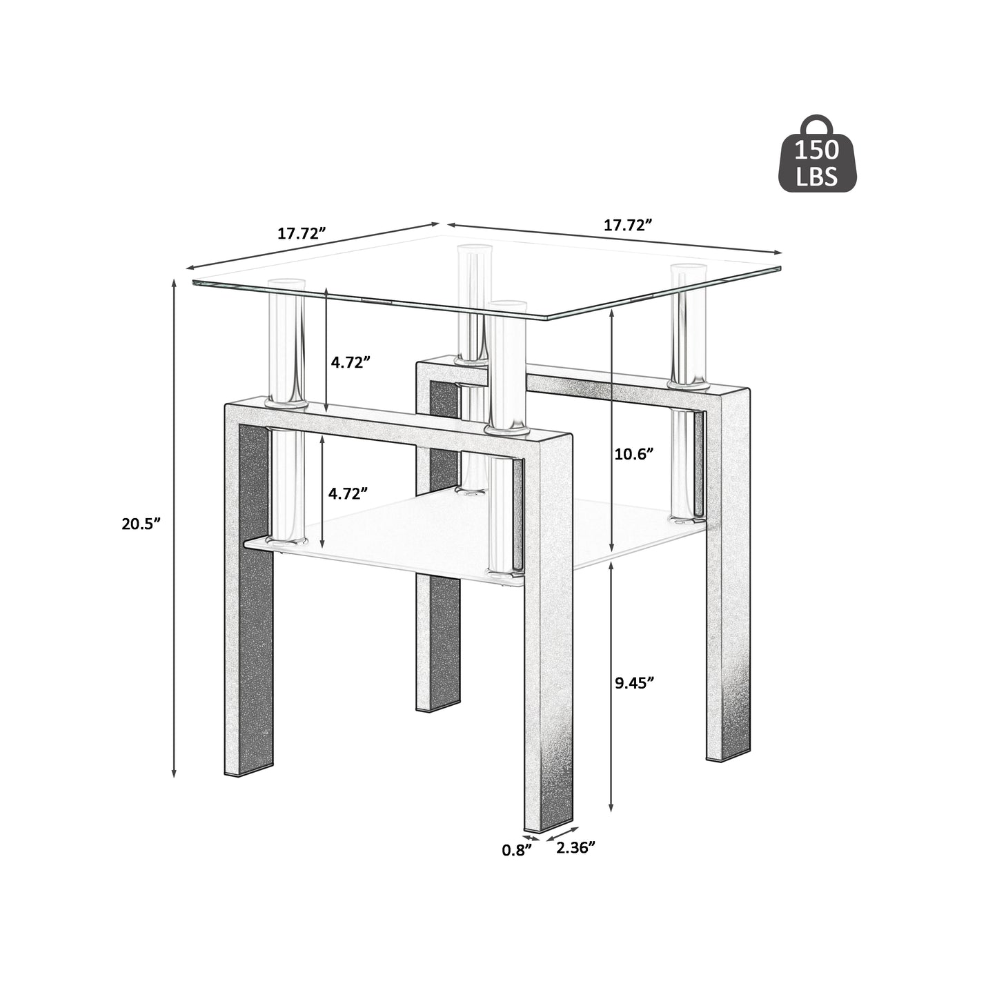 Set of two modern tempered glass side tables