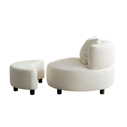 Sillón moderno, sofá individual de tela de felpa con reposapiés otomano, sillón cómodo para sala de estar, dormitorio y oficina, beige