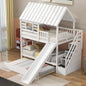 Twin House bunk bed with trundle bed and pull-out storage stairs.