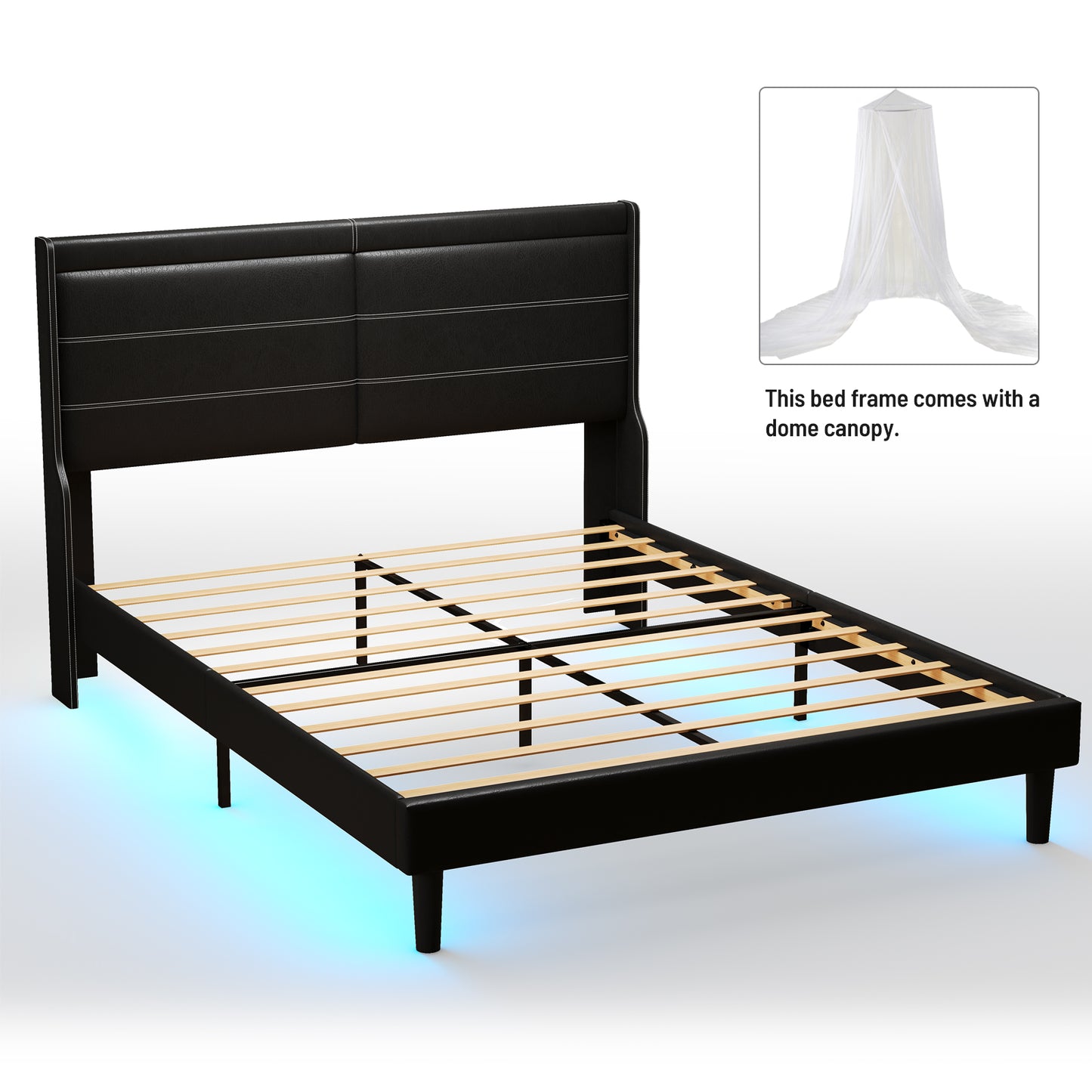 Leather Bed Base (Black)(Queen)