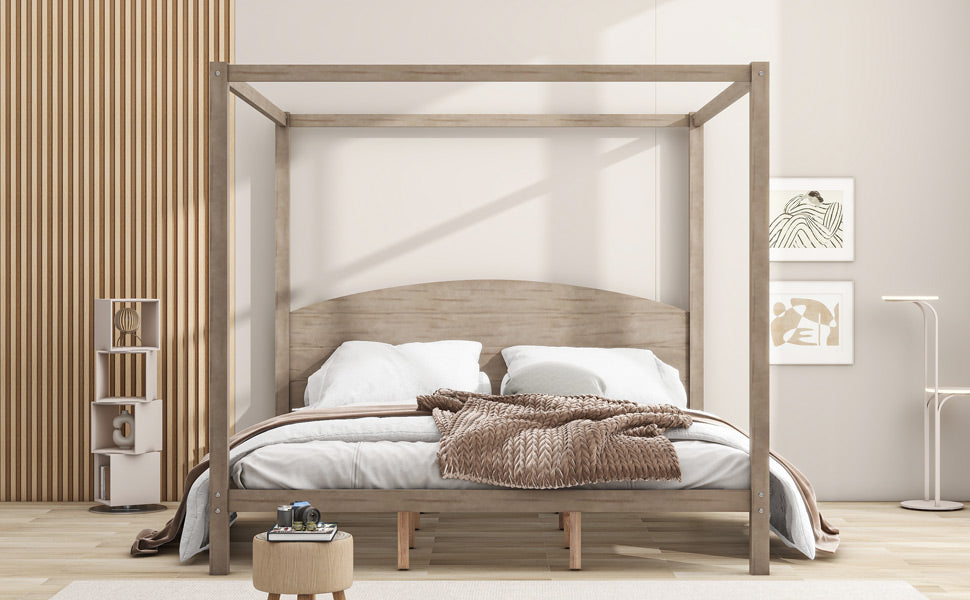 King Size Canopy Platform Bed with Headboard.