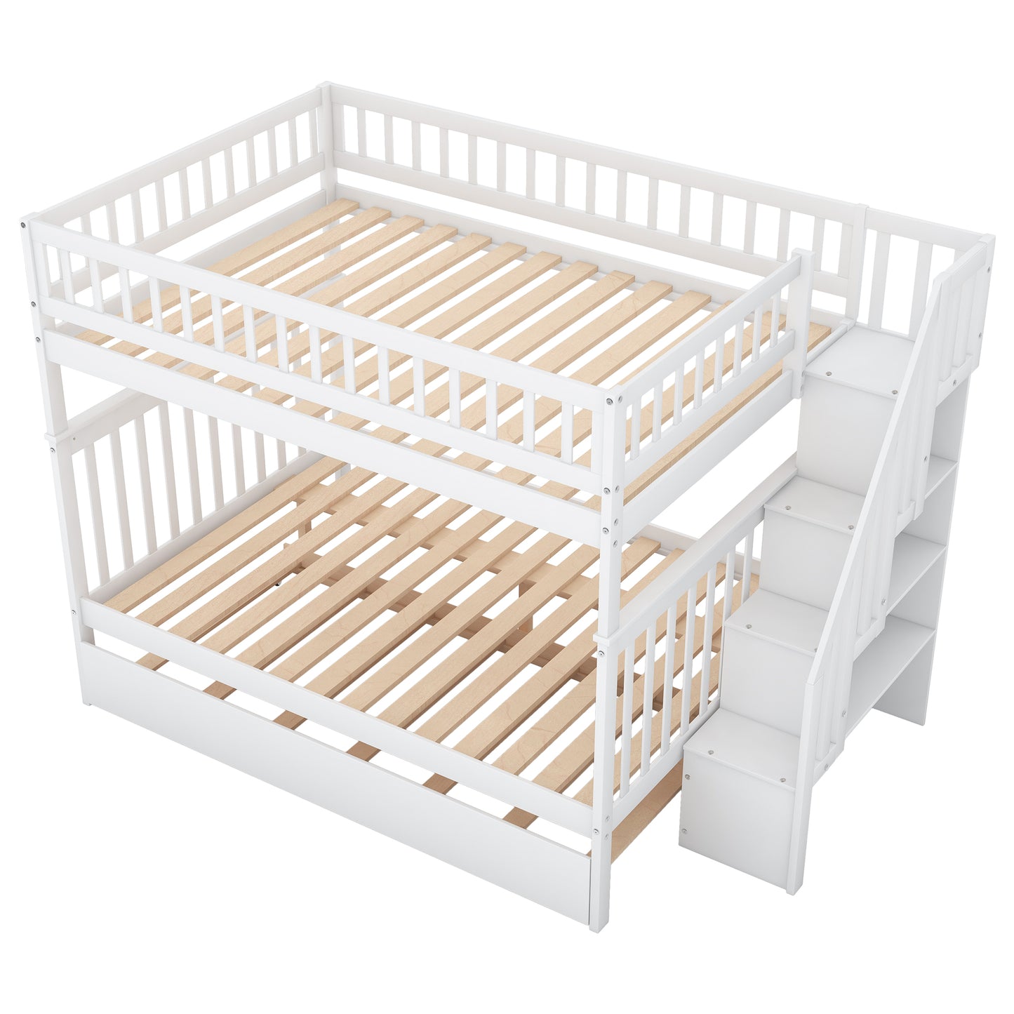 Cama matrimonial con cama nido y escalera blanca