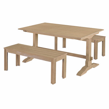 Retro Dining Table Set with Bench (3 Pieces), Rectangular Table and 2 Wooden Stools (Natural Wood)