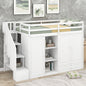 Functional loft bed with 3 shelves, 2 wardrobes and 2 drawers, ladder with storage.