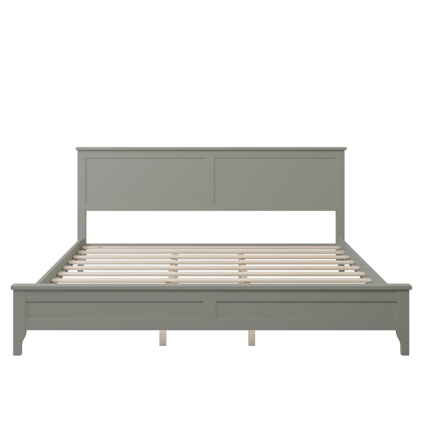 Cama King moderna de madera maciza gris con plataforma