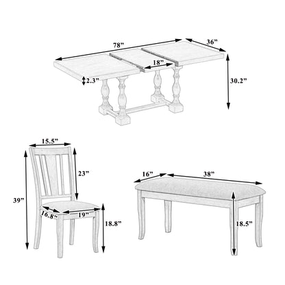 Juego de mesa de cocina con 1 banco y 4 sillas (6 piezas)