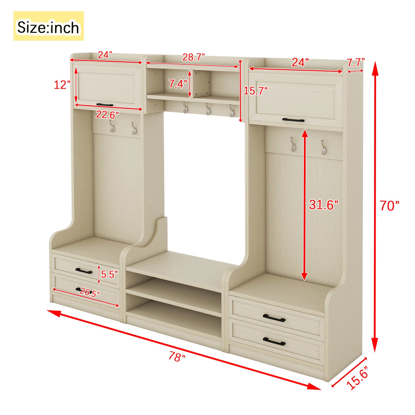 Large four-in-one piece of furniture with drawers and cabinets.