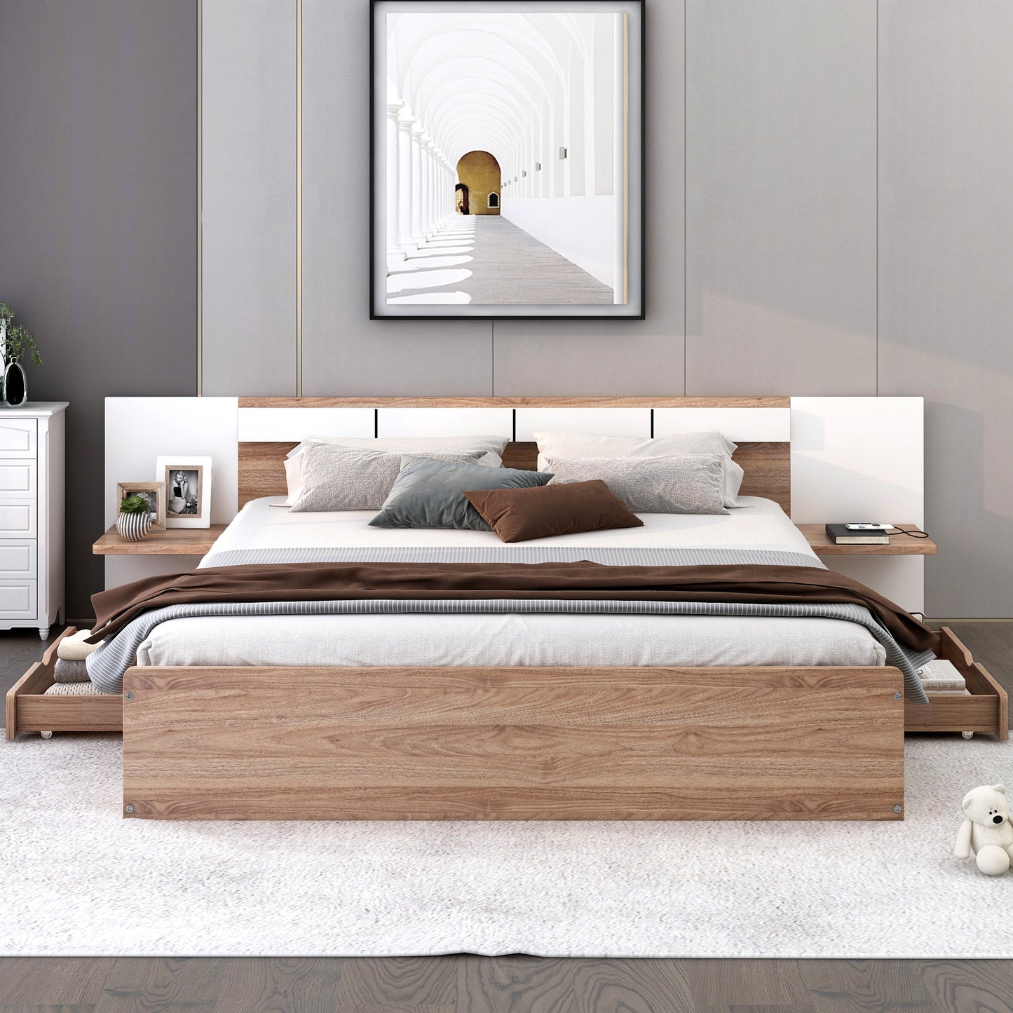 Queen Size Platform Bed with Headboard.