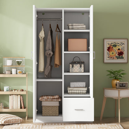 Wooden cabinet with double doors. (5 fixed shelves).