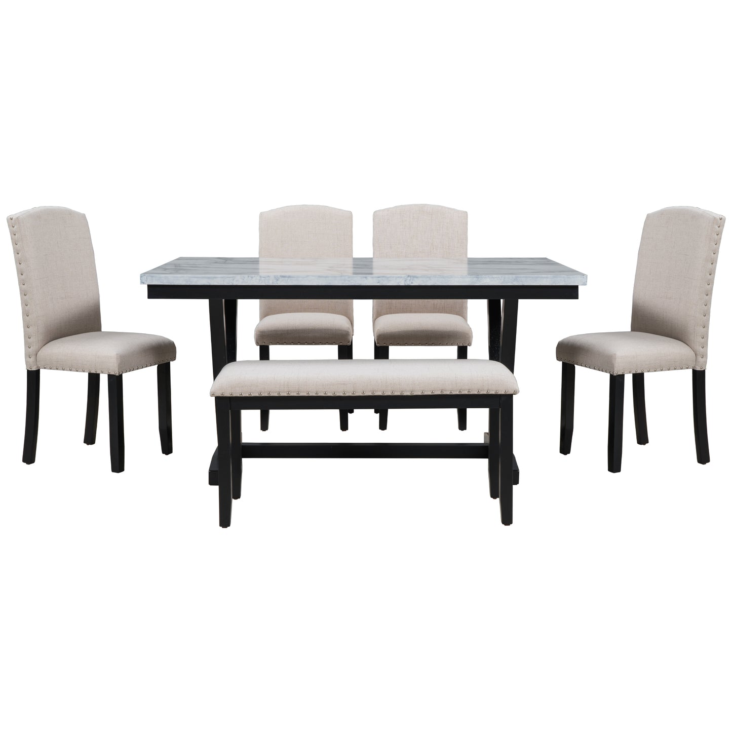 Modern Style Dining Table Set with 4 Chairs and 1 Bench (6 Pieces)