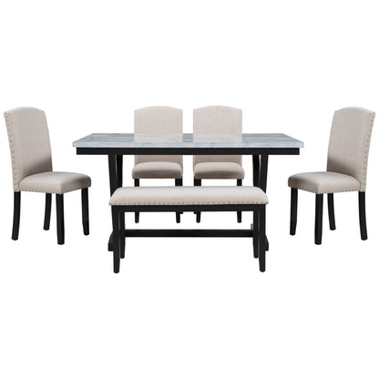 Modern Style Dining Table Set with 4 Chairs and 1 Bench (6 Pieces)