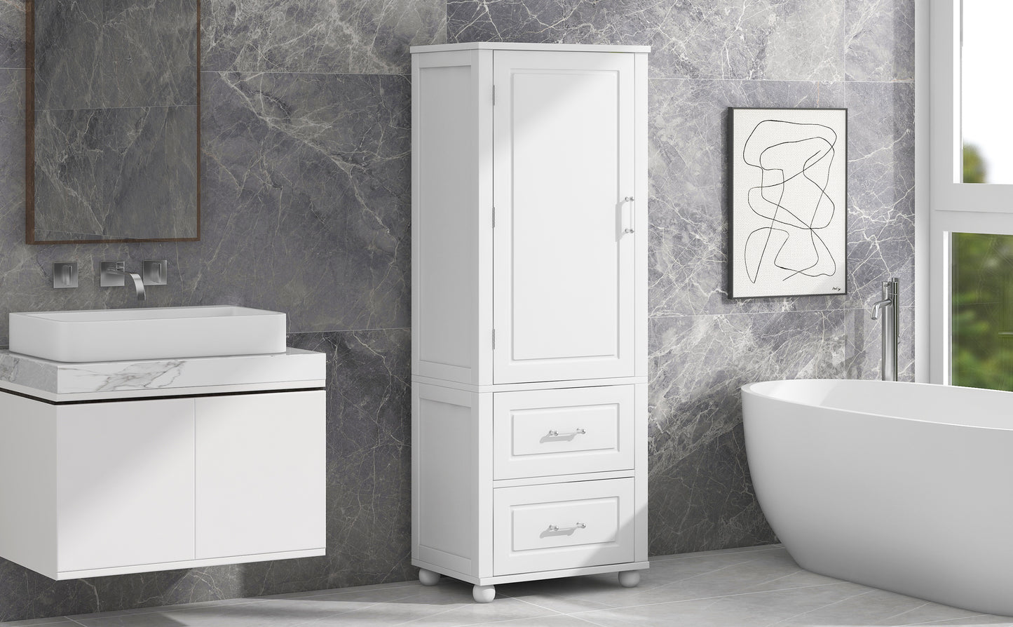 Large bathroom storage cabinet.