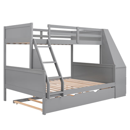 Double bed over full bunk bed with built-in tronde and desk, three storage drawers.