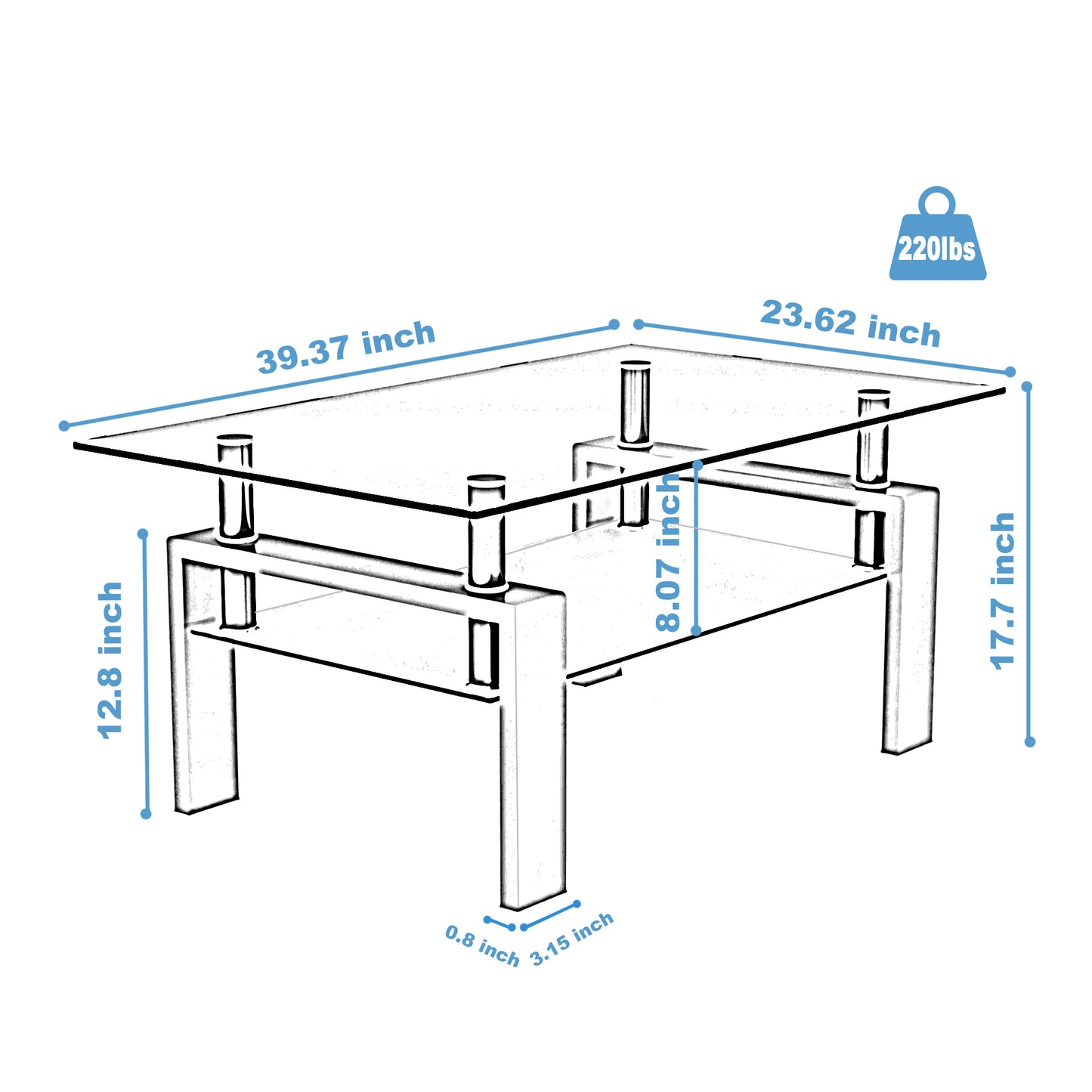 Mesa de centro de cristal templado 