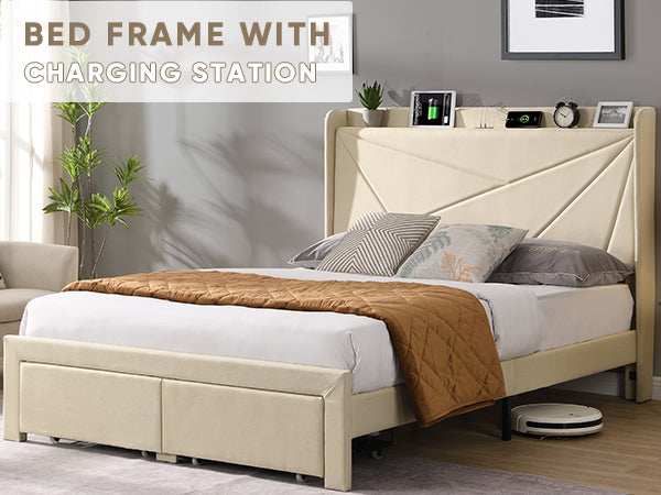 Full size bed frame with 2 drawers.