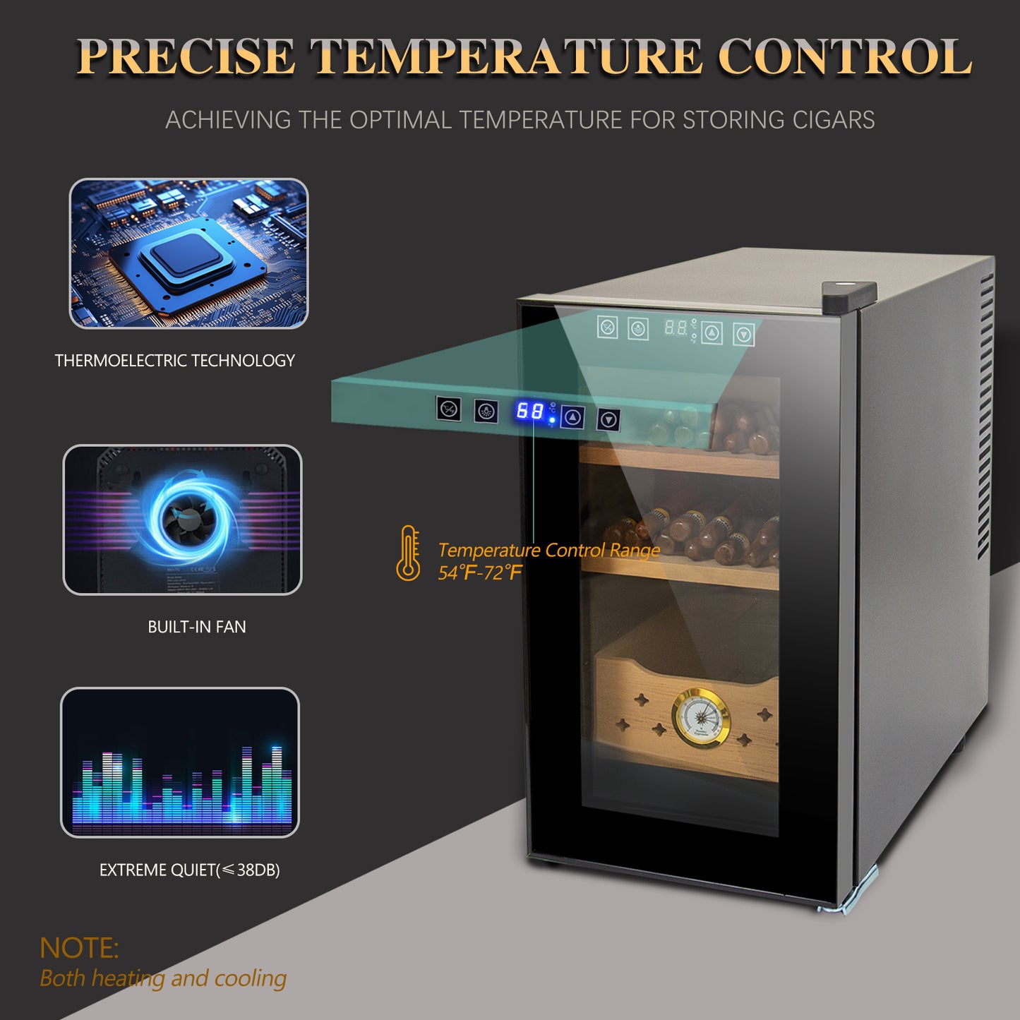 Humidor eléctrico de 25 l, capacidad para 150 puros, control de temperatura constante