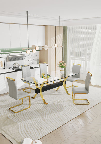 Modern tempered glass dining table.