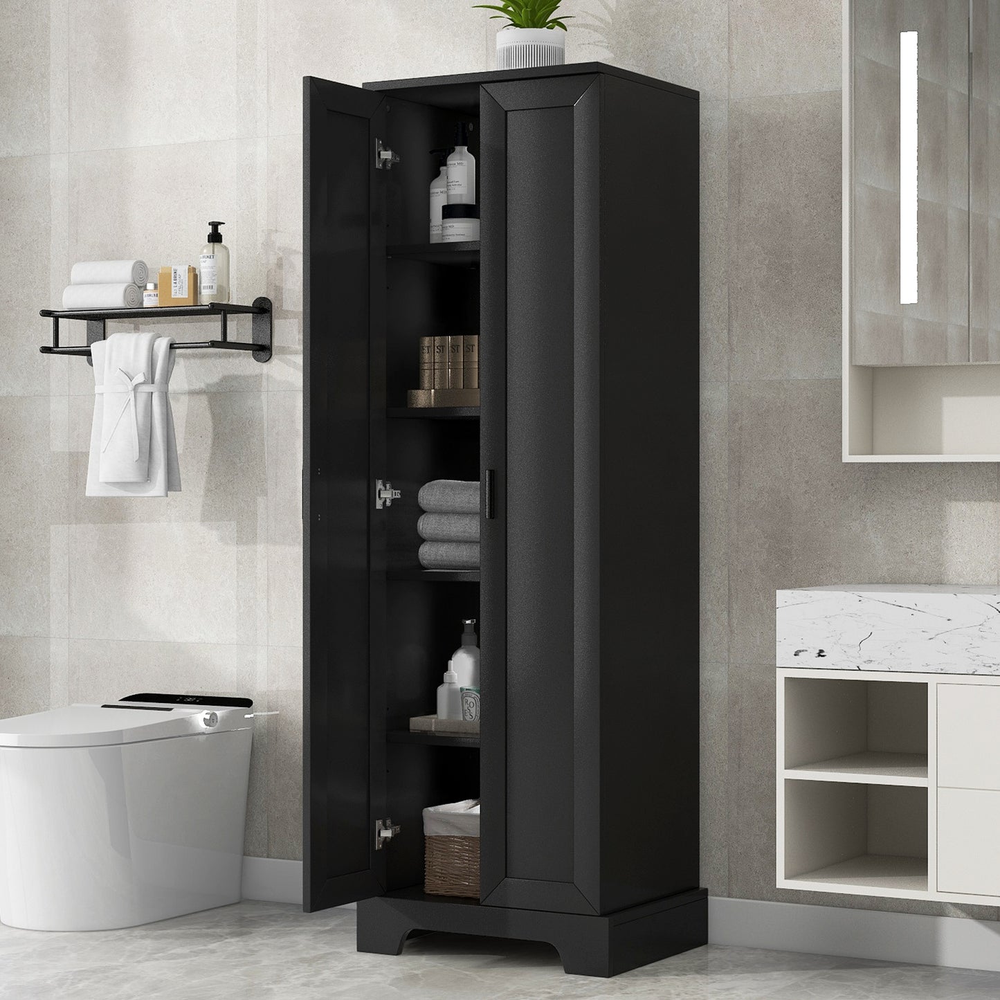 Armoire de rangement avec deux portes pour salle de bains