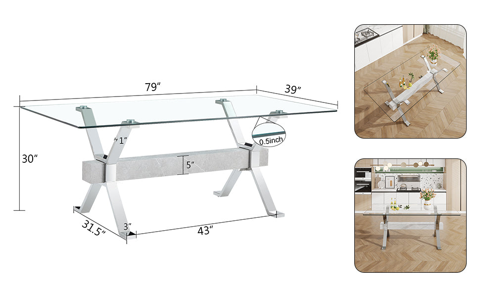 Modern Tempered Glass Dining Table 79"x39"x30" 1105