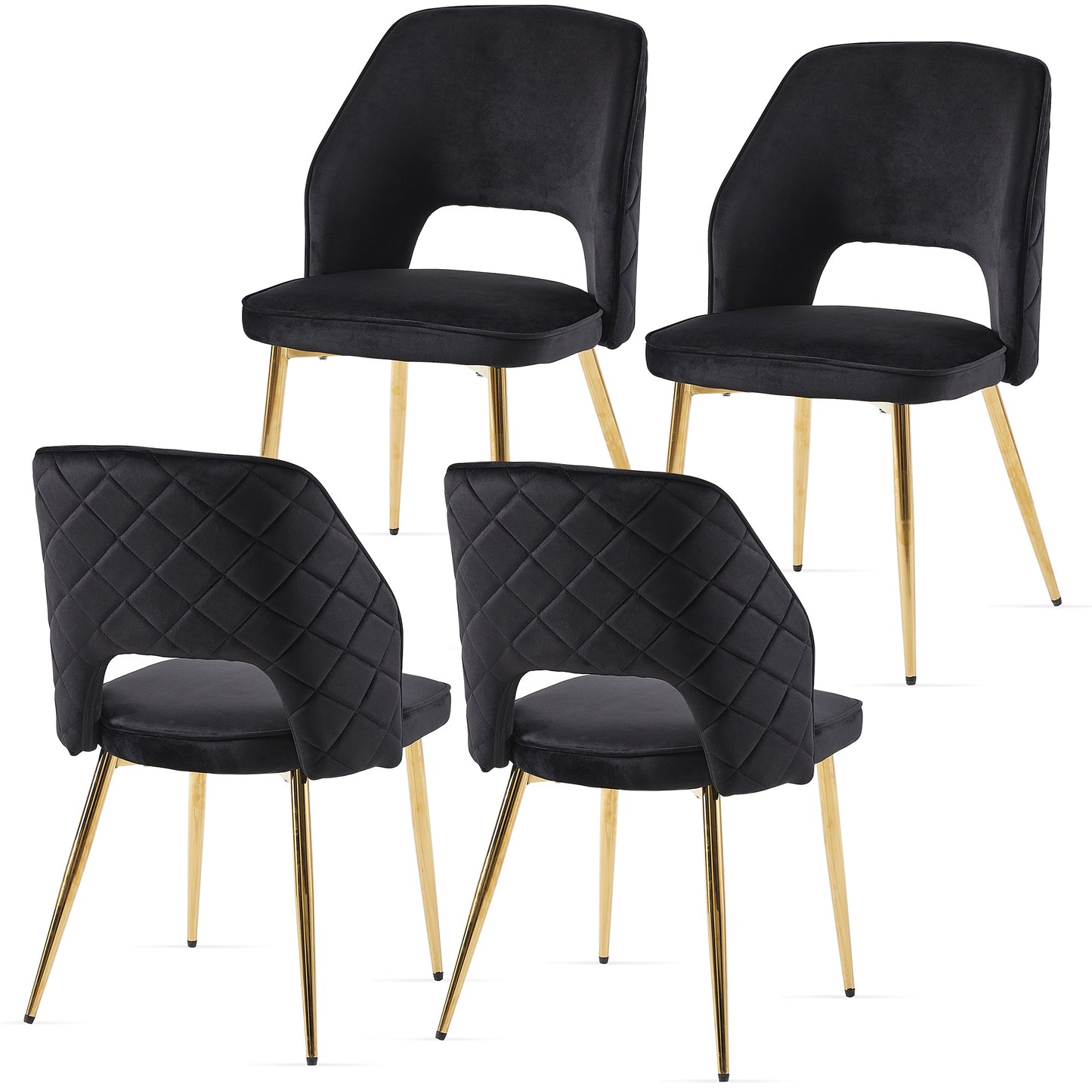 Black Velvet Dining Chairs with Metal Legs.(Set of 4)