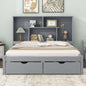 Queen Size Platform Bed with Storage Headboard and 2 Drawers