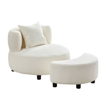 Sillón moderno, sofá individual de tela de felpa con reposapiés otomano, sillón cómodo para sala de estar, dormitorio y oficina, beige